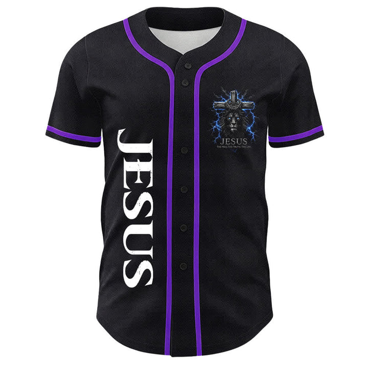 Christianartworkshop Jesus Lion Lightning Black Mesh Baseball Jersey - image 23