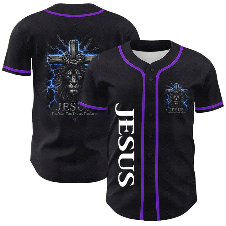 Christianartworkshop Jesus Lion Lightning Black Baseball Jersey - Purple - 5XL - image 21