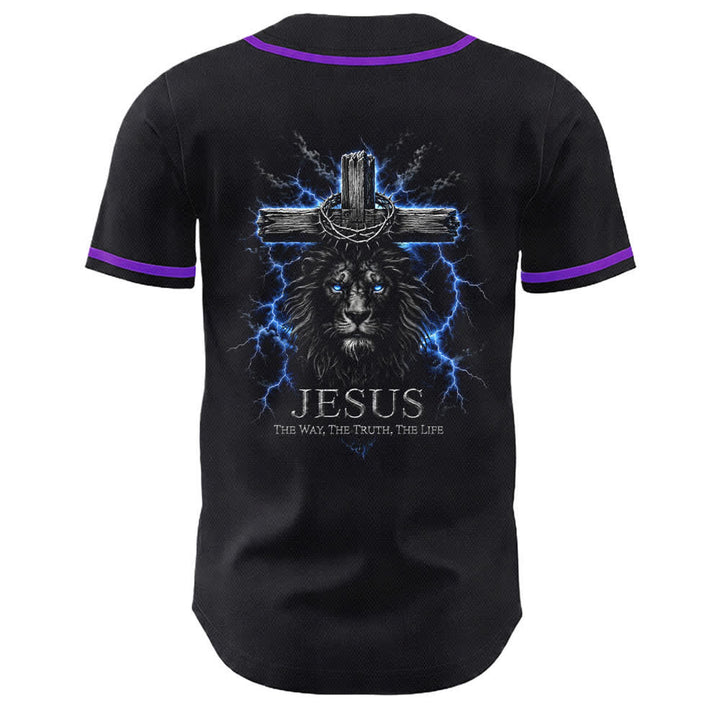 Christianartworkshop Jesus Lion Lightning Black Mesh Baseball Jersey - image 22