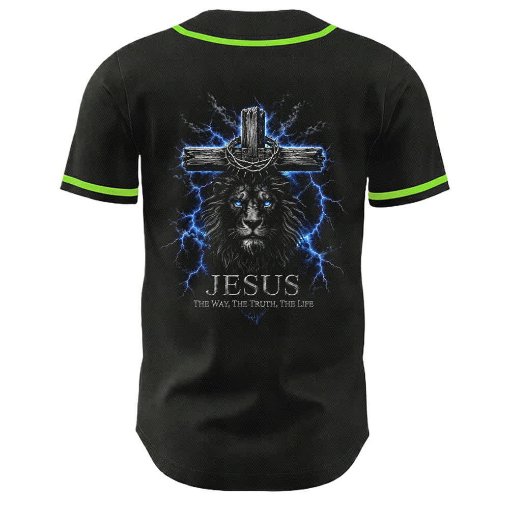 Christianartworkshop Jesus Lion Lightning Black Mesh Baseball Jersey - image 25