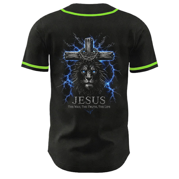 Christianartworkshop Jesus Lion Lightning Black Mesh Baseball Jersey - image 25