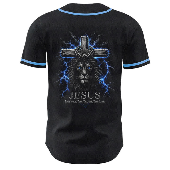 Christianartworkshop Jesus Lion Lightning Black Baseball Jersey - image 1