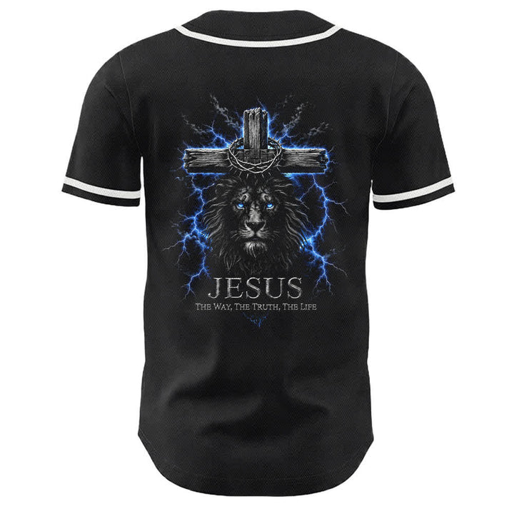 Christianartworkshop Jesus Lion Lightning Black Mesh Baseball Jersey - image 16
