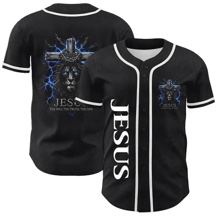 Christianartworkshop Jesus Lion Lightning Black Mesh Baseball Jersey - White - 5XL - image 15