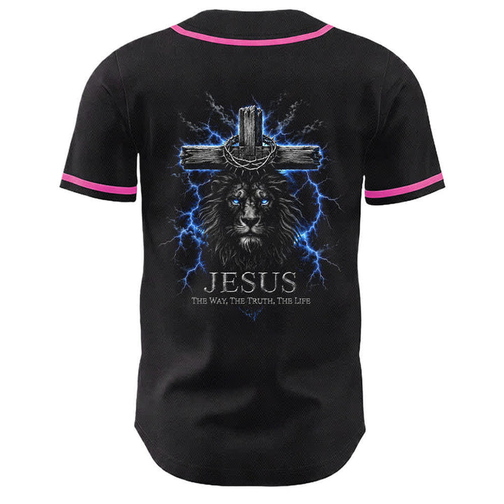 Christianartworkshop Jesus Lion Lightning Black Mesh Baseball Jersey - image 13
