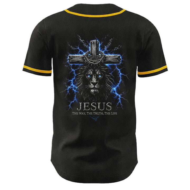 Christianartworkshop Jesus Lion Lightning Black Mesh Baseball Jersey - image 4