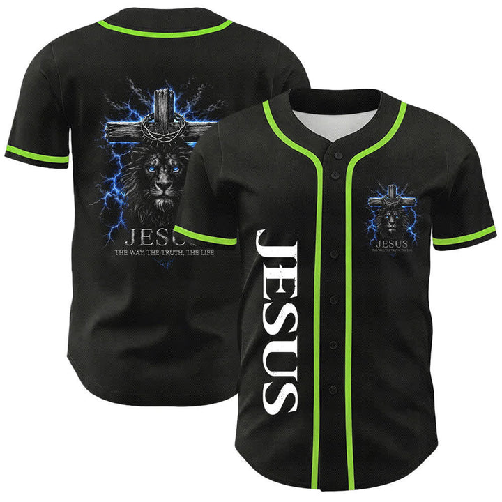 Christianartworkshop Jesus Lion Lightning Black Baseball Jersey - Green - 5XL - image 24