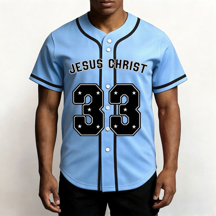 Christianartworkshop Jesus Christ 33 Light Blue Baseball Jersey - image 5