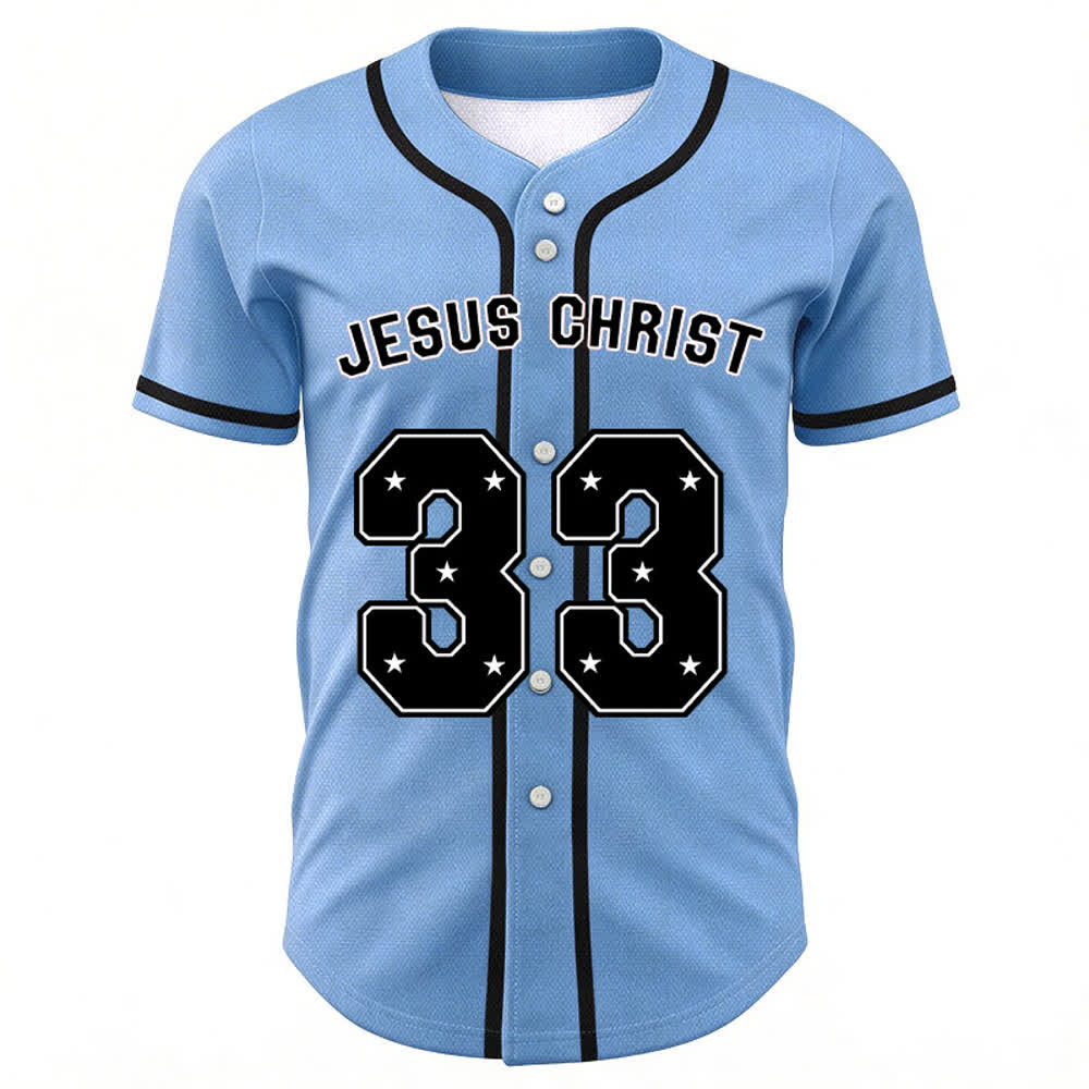 Christianartworkshop Jesus Christ 33 Light Blue Baseball Jersey - image 1