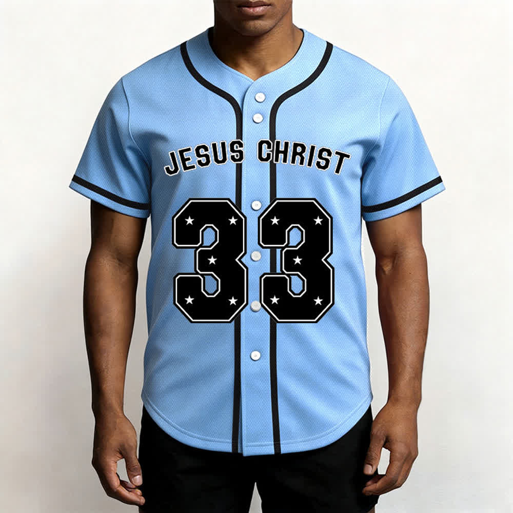 Christianartworkshop Jesus Christ 33 Light Blue Mesh Baseball Jersey - image 5