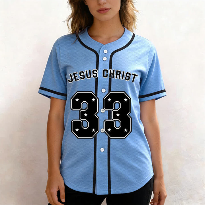 Christianartworkshop Jesus Christ 33 Light Blue Baseball Jersey - image 3