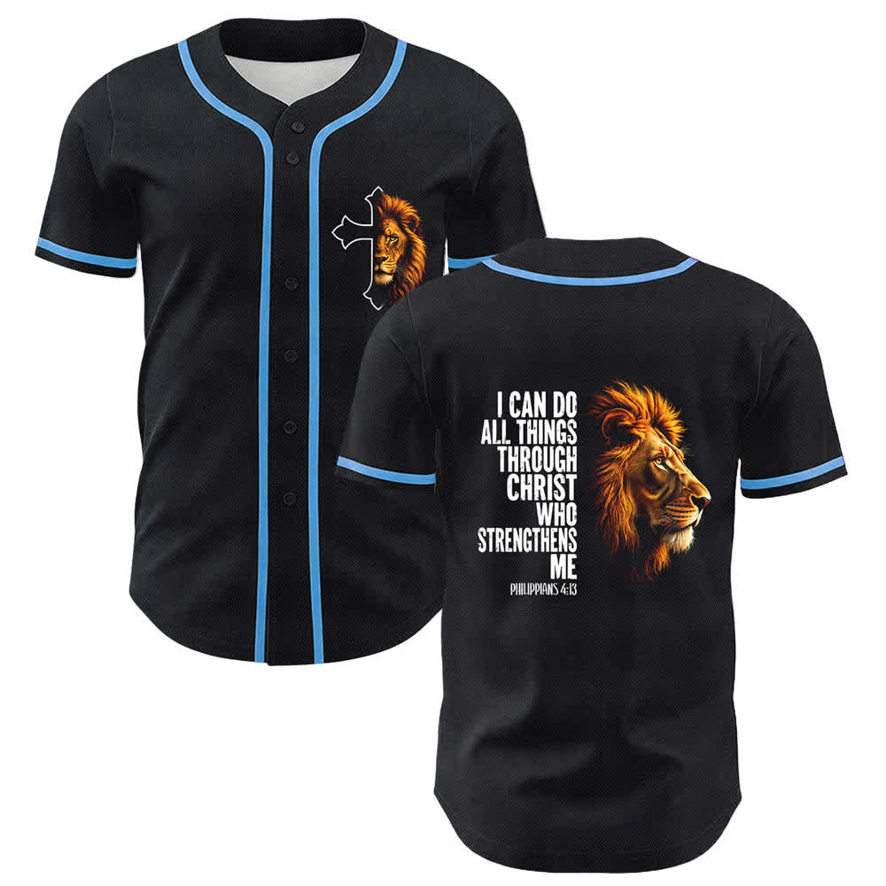 Christianartworkshop Lion Of Strength Philippians 4:13 Black Gold Baseball Jersey - Sky Blue - 5XL - image 6
