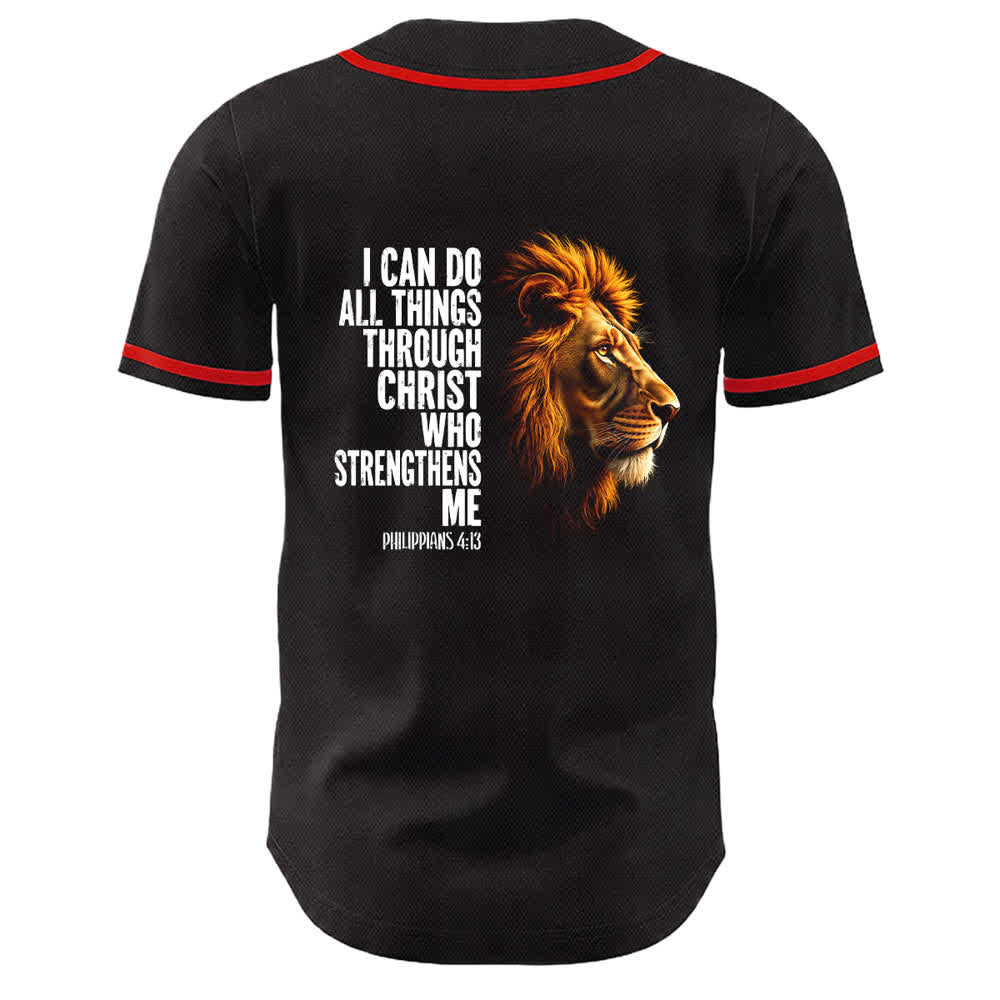 Christianartworkshop Lion Of Strength Philippians 4:13 Black Gold Baseball Jersey - image 10