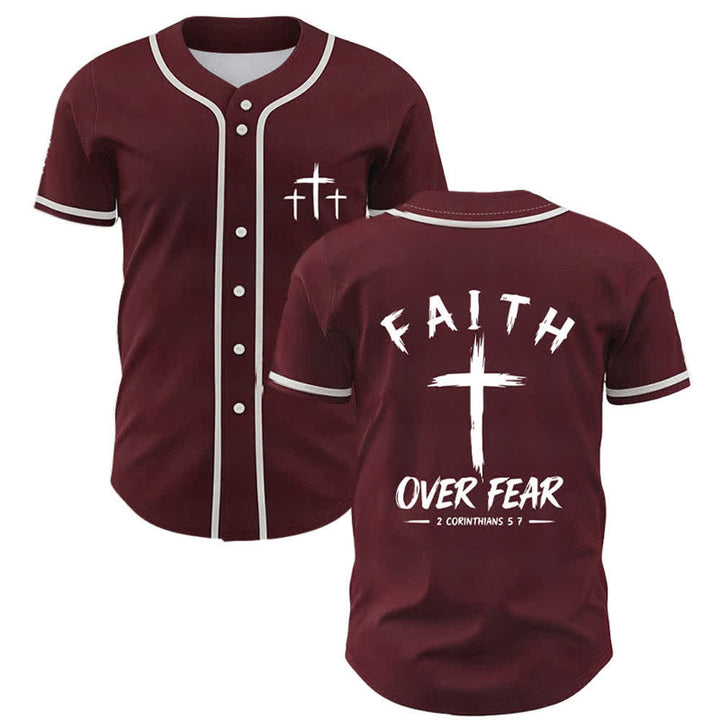 Christianartworkshop Faith Over Fear Contrast Trim Baseball Jersey - Wine - 5XL - image 21