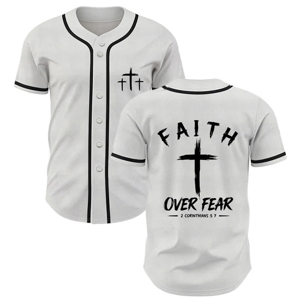 Christianartworkshop Faith Over Fear Contrast Trim Baseball Jersey - White - 5XL - image 28