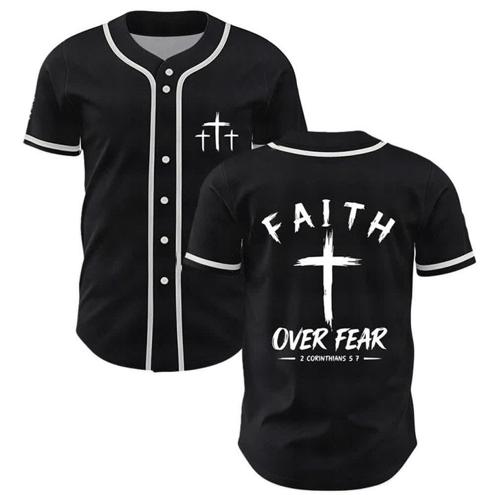 Christianartworkshop Faith Over Fear Contrast Trim Baseball Jersey - Black - 5XL - image 7