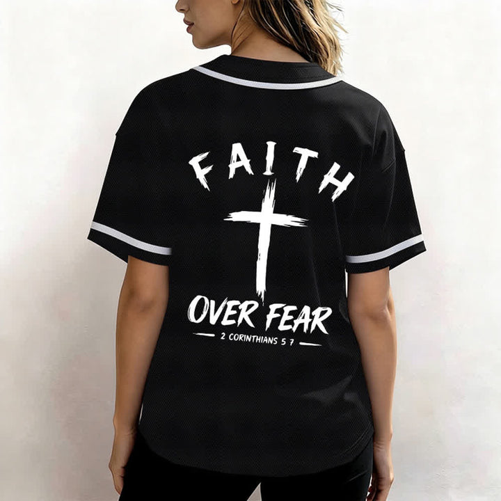 Christianartworkshop Faith Over Fear Contrast Trim Baseball Jersey - image 10