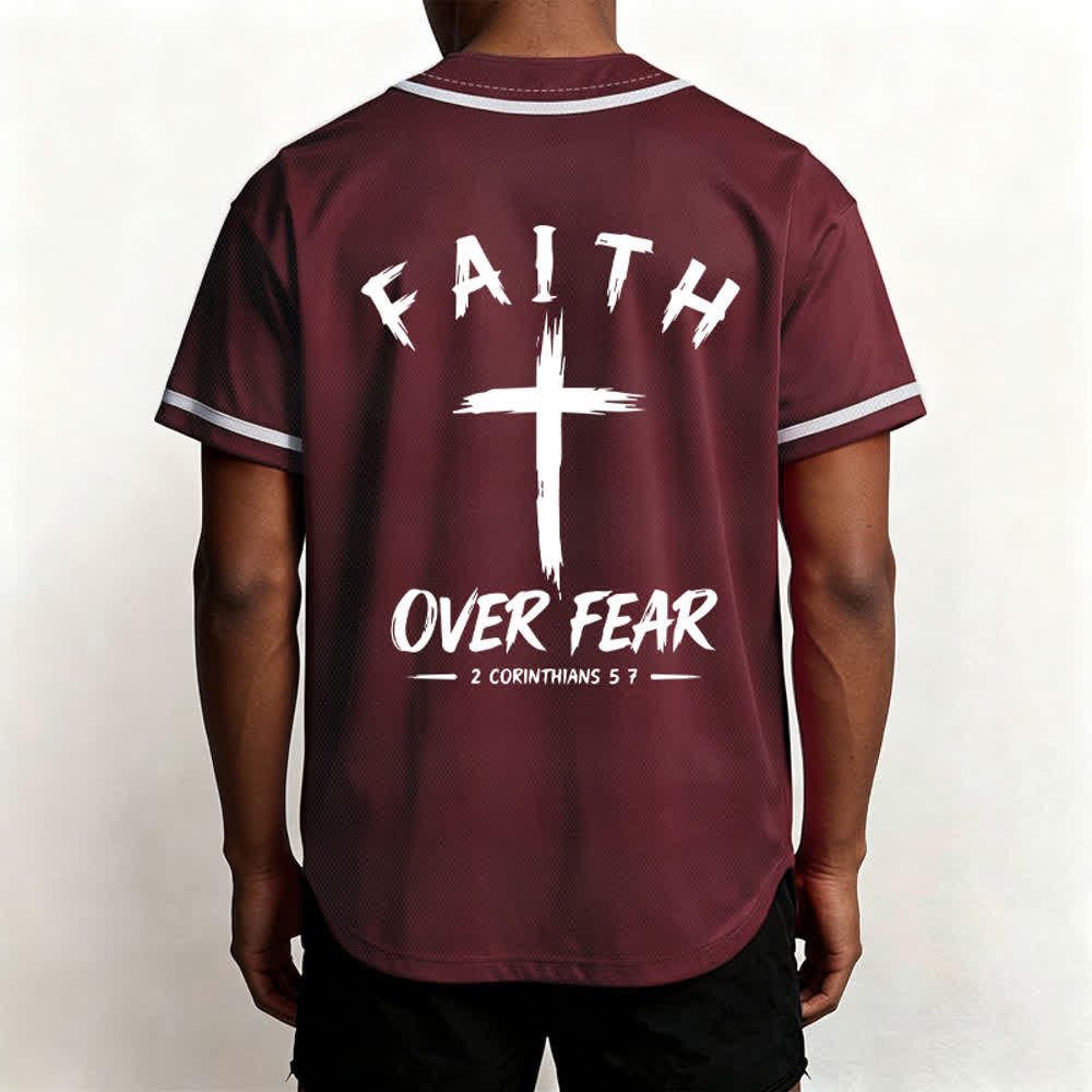 Christianartworkshop Faith Over Fear Contrast Trim Baseball Jersey - image 26