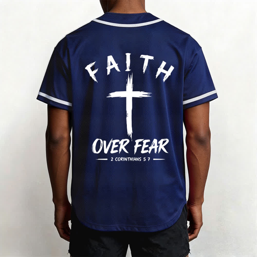 Christianartworkshop Faith Over Fear Contrast Trim Baseball Jersey - image 5