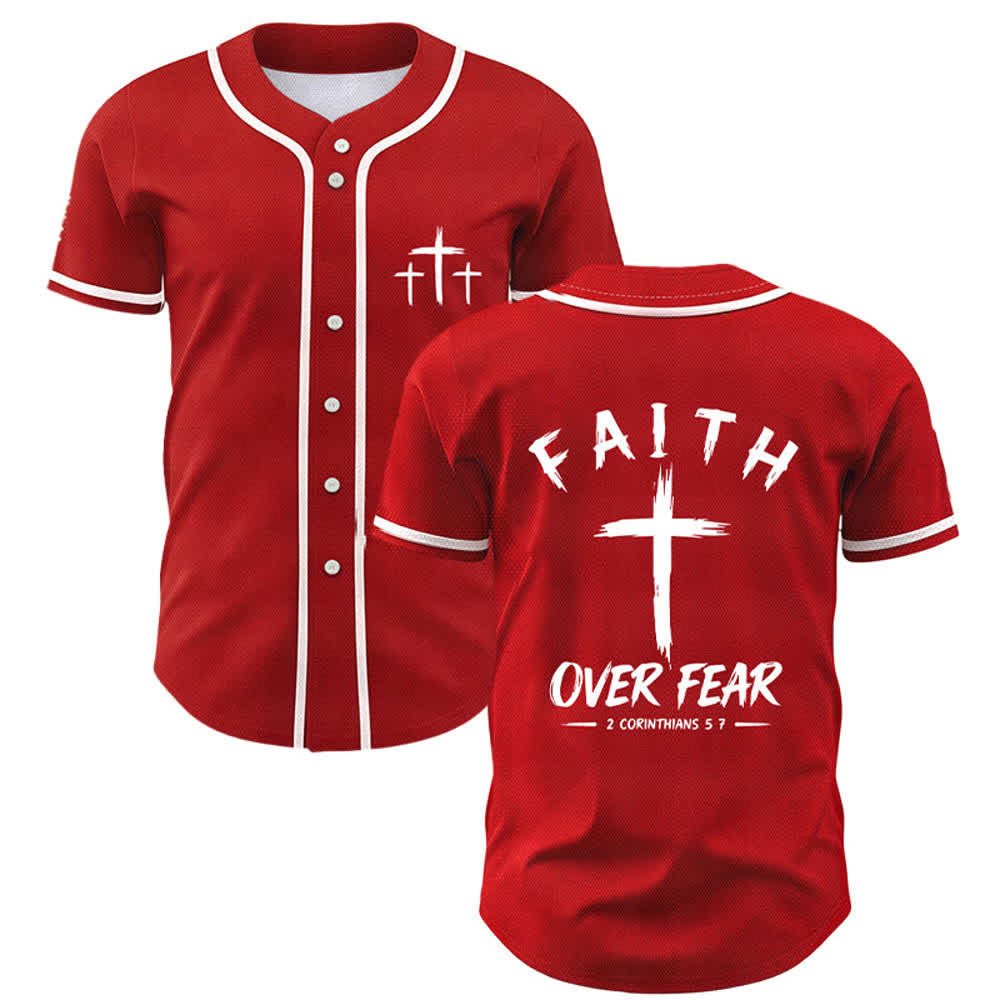 Christianartworkshop Faith Over Fear Contrast Trim Baseball Jersey - Red - 5XL - image 42