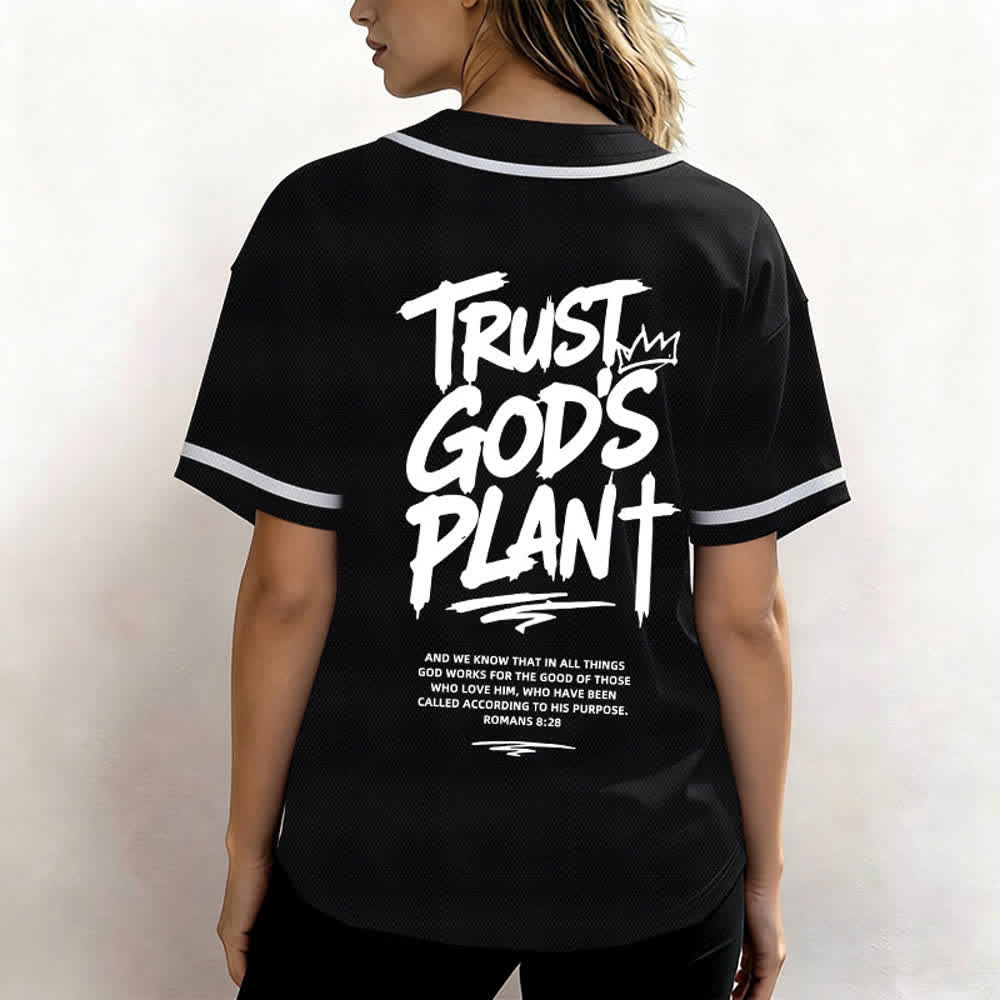 Christianartworkshop Trust God's Plan Button Up Baseball Jersey - image 4