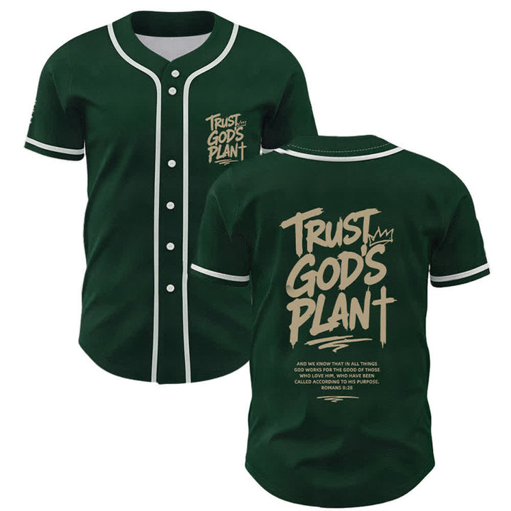 Christianartworkshop Trust God's Plan Button Up Baseball Jersey - Green - 5XL - image 14