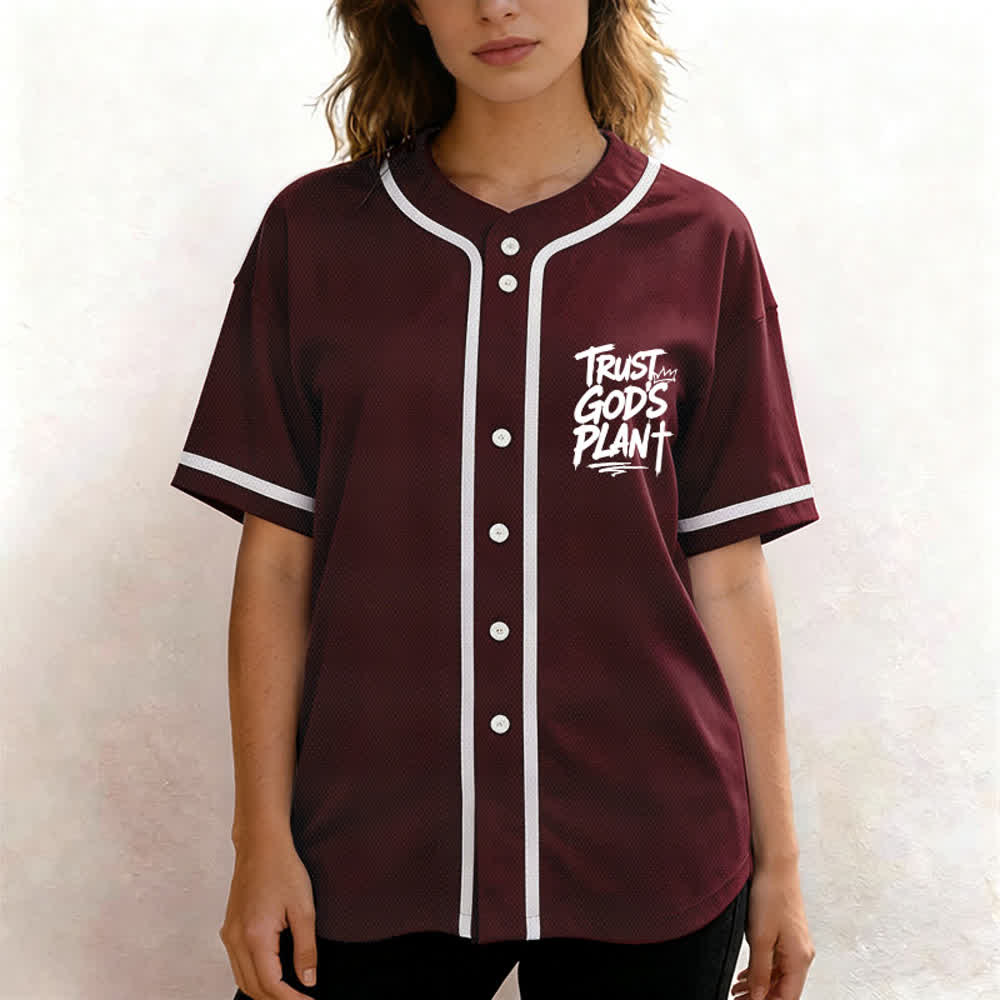 Christianartworkshop Trust God's Plan Mesh Button Up Baseball Jersey - image 11
