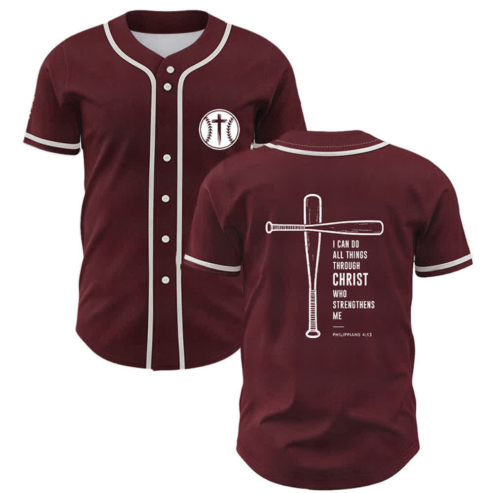 Christianartworkshop I CAN DO ALL THINGS THROUGH CHRIST Baseball Jersey - Wine - 5XL - image 14