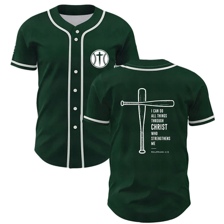 Christianartworkshop I CAN DO ALL THINGS THROUGH CHRIST Baseball Jersey - Green - 5XL - image 21
