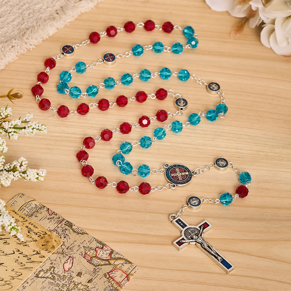 Christianartworkshop Faceted Crystal St. Benedict Rosary With Enamel Crucifix: Emblem of Solid Heavenly Shelter - Crucifix - image 0