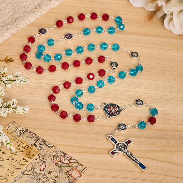 Christianartworkshop Faceted Crystal St. Benedict Rosary With Enamel Crucifix: Emblem of Solid Heavenly Shelter - Crucifix - image 0