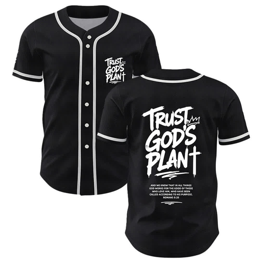 Christianartworkshop Trust God's Plan Button Up Baseball Jersey - Black - 5XL - image 0