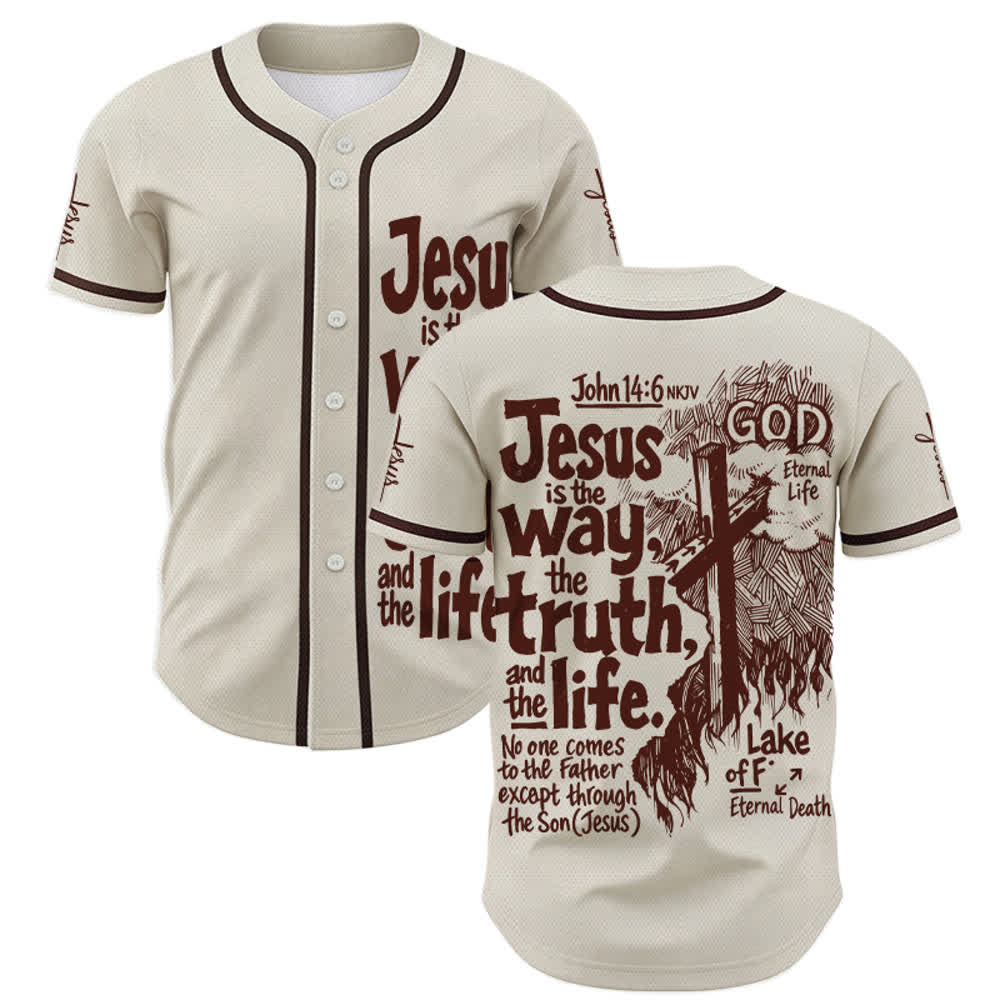 Christianartworkshop Jesus Is The Way Baseball Jersey - Beige - 5XL - image 0