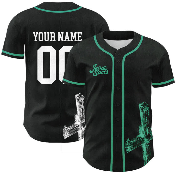 Christianartworkshop Jesus Saves Custom Name Baseball Jersey - Name & Number Customized - Lake Blue - 5XL - image 6