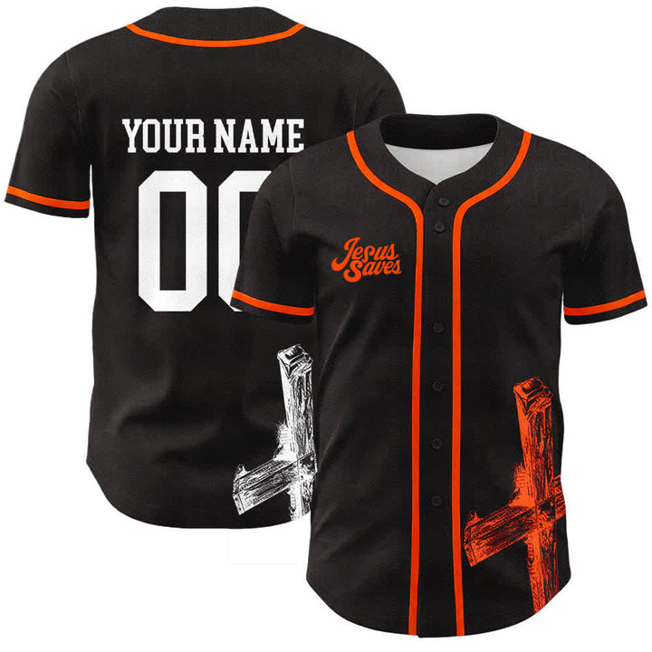 Christianartworkshop Jesus Saves Custom Name Baseball Jersey - Name & Number Customized - Orange - 5XL - image 18