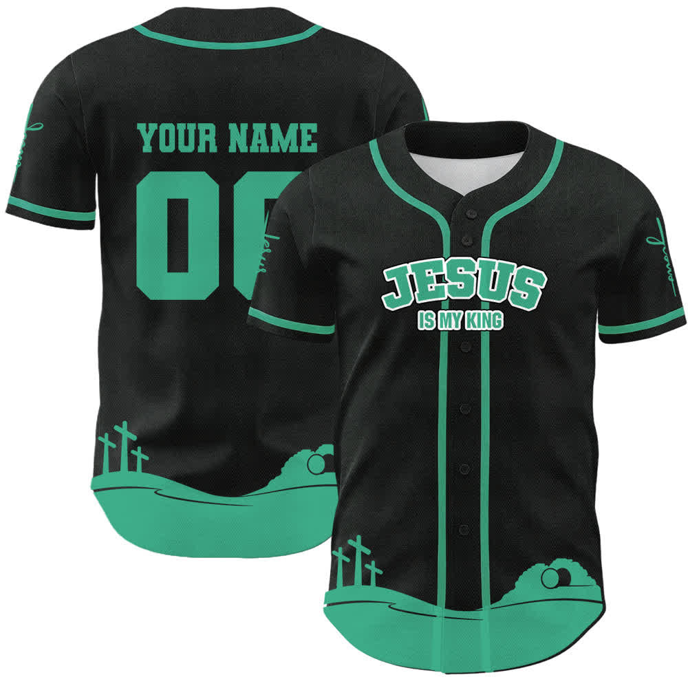 Christianartworkshop Jesus Is My King Personalized Mesh Baseball Jersey - Name & Number Customized - Lake Blue - 5XL - image 9