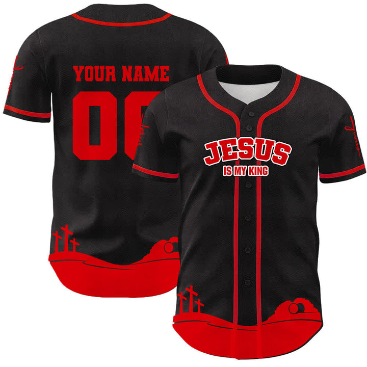Christianartworkshop Jesus Is My King Personalized Mesh Baseball Jersey - Name & Number Customized - Red - 5XL - image 15