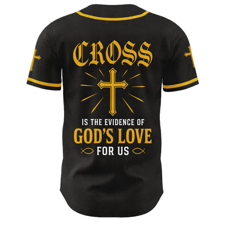 Christianartworkshop Jesus Cross Black Gold Button Up Baseball Jersey - image 1