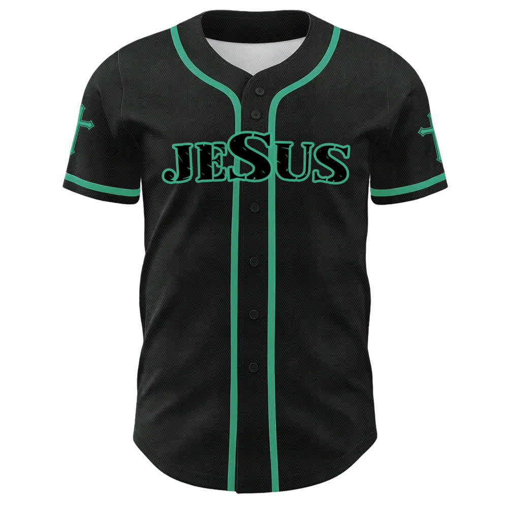 Christianartworkshop Jesus Cross Black Gold Button Up Baseball Jersey - image 8