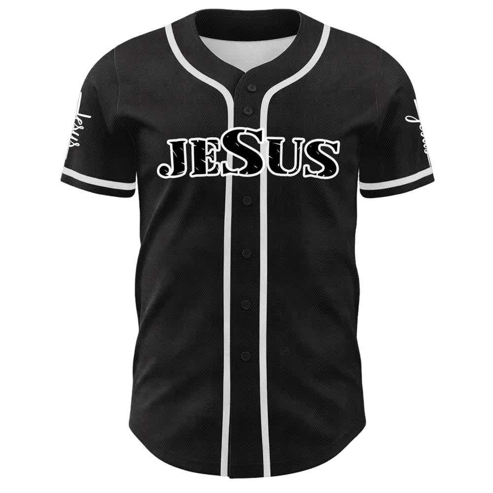 Christianartworkshop Jesus Black Red Button Up Baseball Jersey - image 5