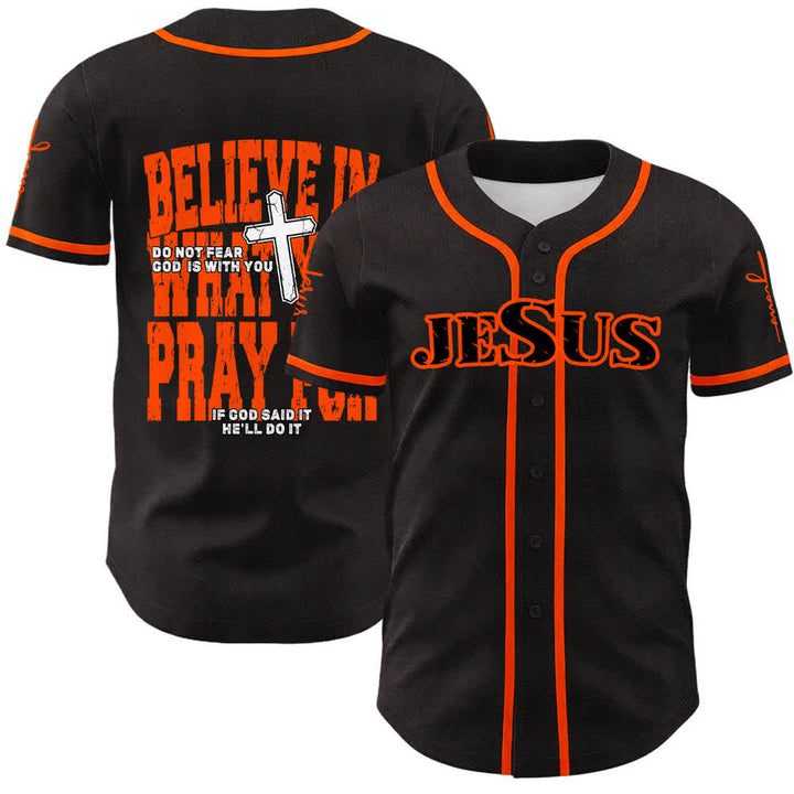 Christianartworkshop Jesus Black Red Button Up Baseball Jersey - Orange - 5XL - image 24