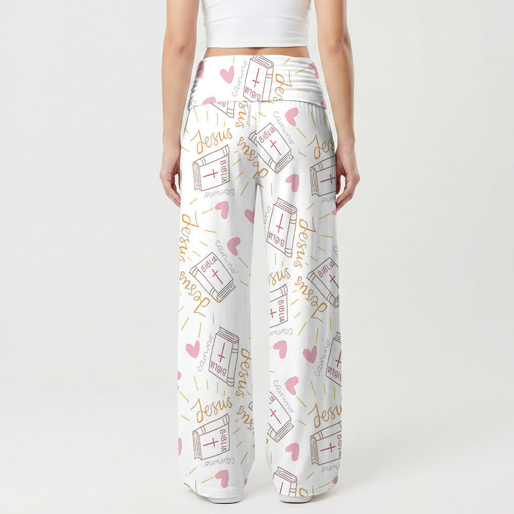 Christianartworkshop Jesus Script Heart Print Lounge Wide Leg Pants - image 2