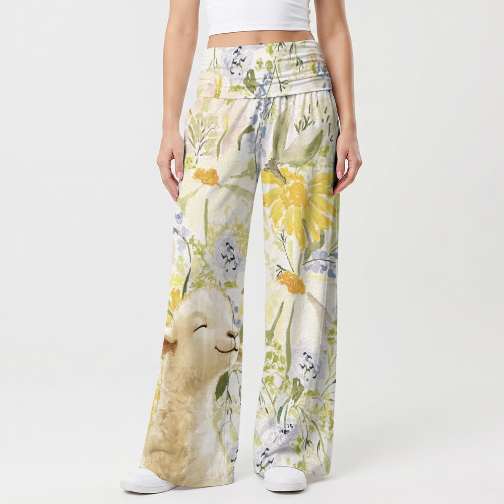 Christianartworkshop Meadow Bloom Foldover Waist Women's Wide Leg Pants - image 1