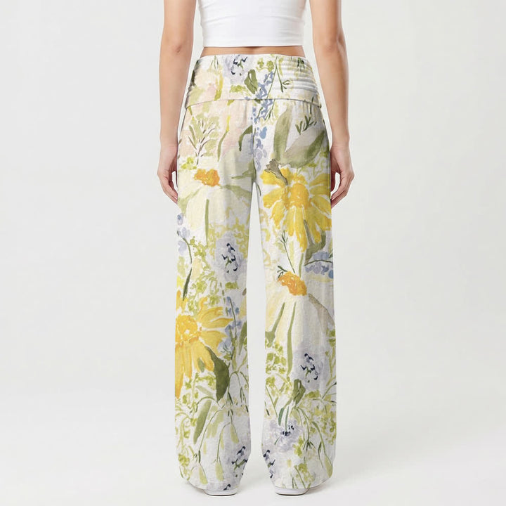 Christianartworkshop Meadow Bloom Foldover Waist Women's Wide Leg Pants - image 2