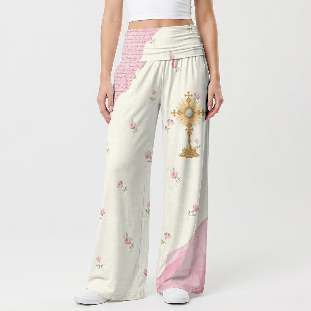 Christianartworkshop Blush Rose Patchwork High Waist Lounge Women's Wide Leg Pants - image 1