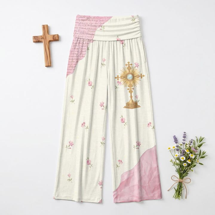 Christianartworkshop Blush Rose Patchwork High Waist Lounge Women's Wide Leg Pants - US22,UK/AU26,EU54 - image 0
