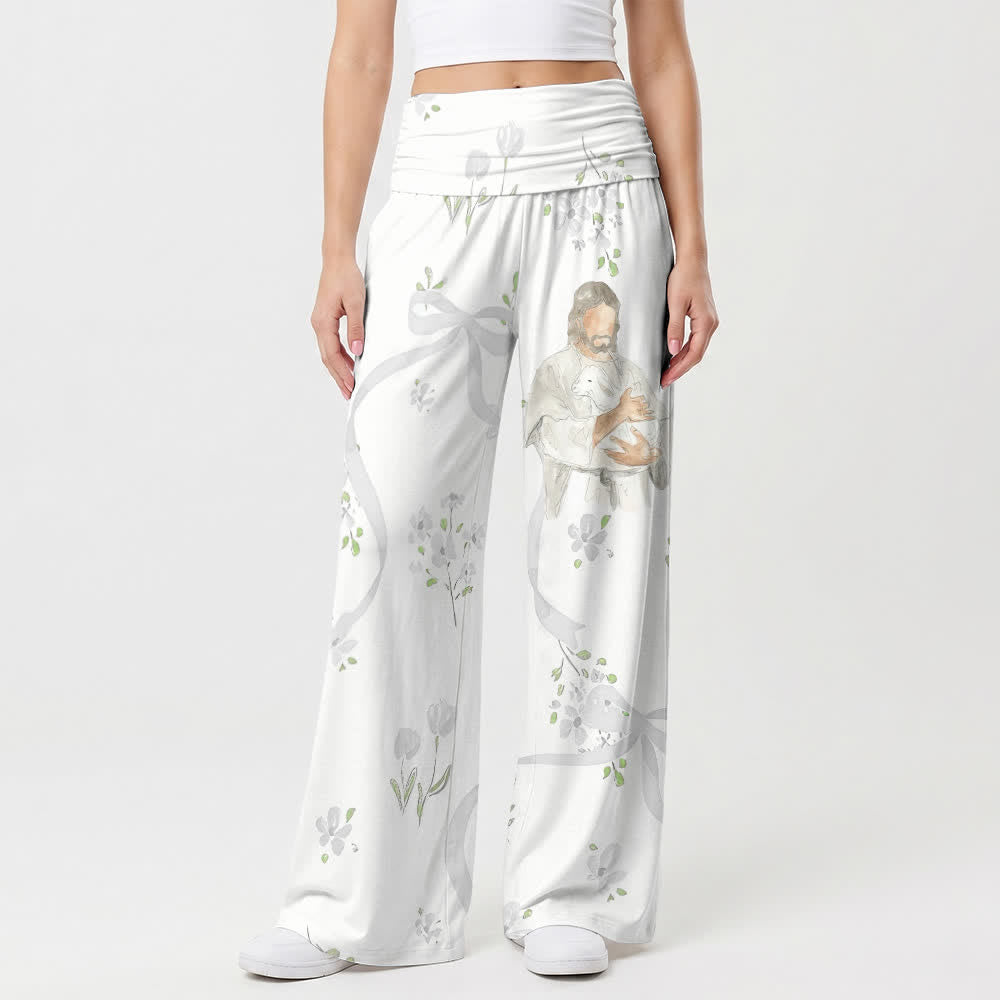 Christianartworkshop Serene Watercolor Floral High Waist Women's Wide Leg Pants - image 1