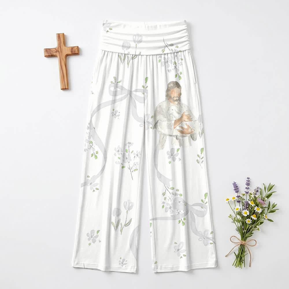 Christianartworkshop Serene Watercolor Floral High Waist Women's Wide Leg Pants - US22,UK/AU26,EU54 - image 0