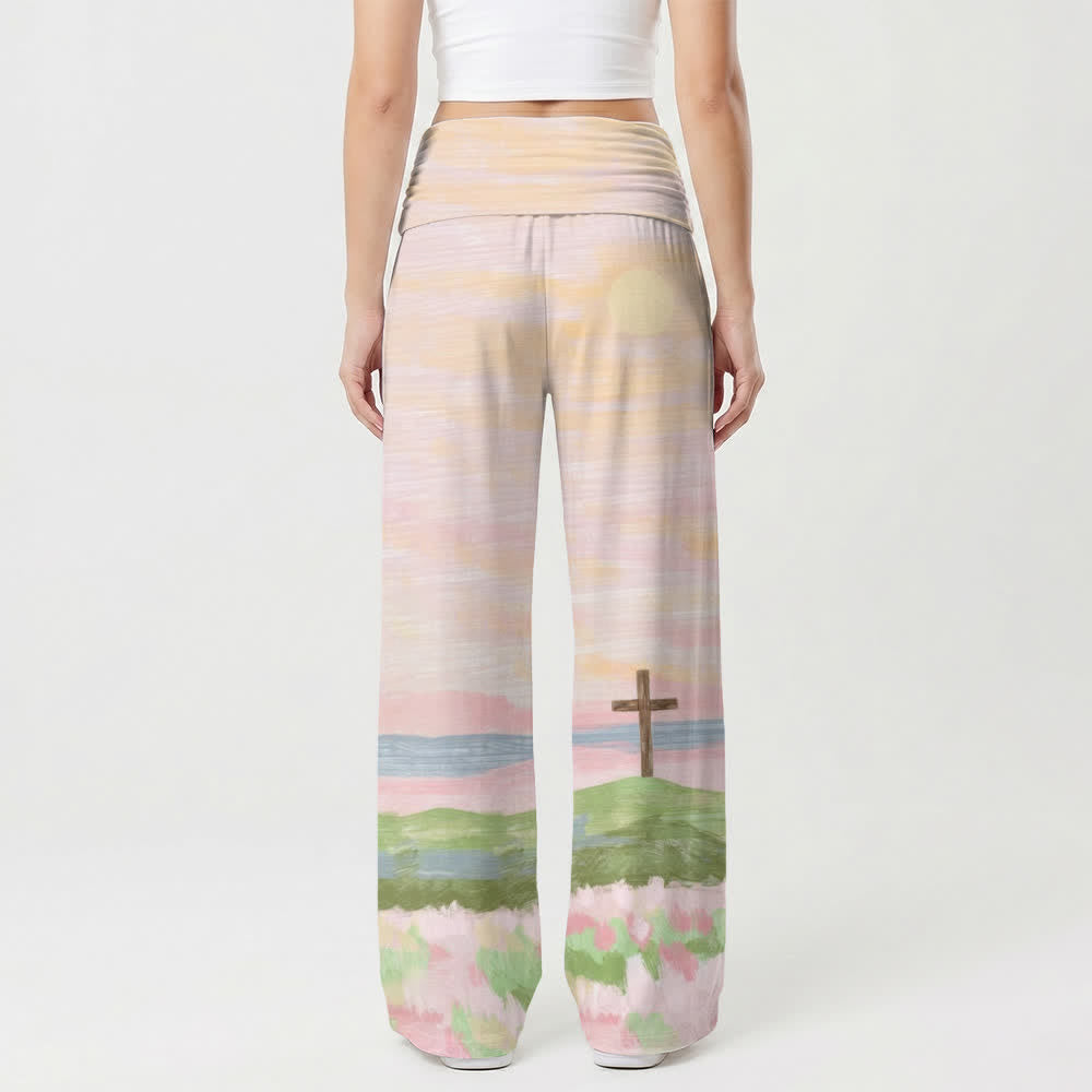 Christianartworkshop Watercolor Cross Landscape Lounge Women's Wide Leg Pants - image 2