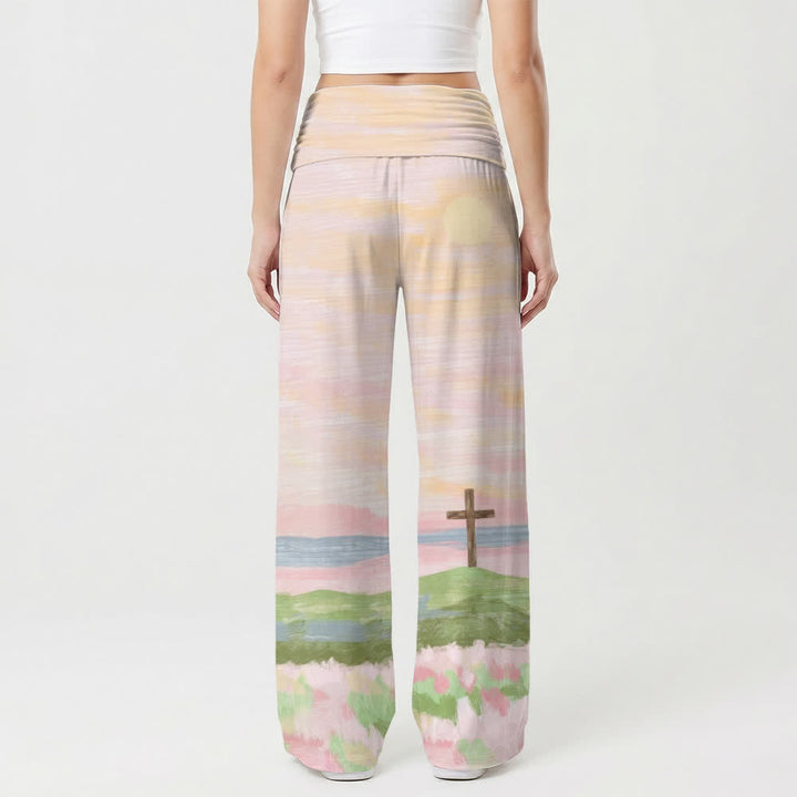 Christianartworkshop Watercolor Cross Landscape Lounge Women's Wide Leg Pants - image 2